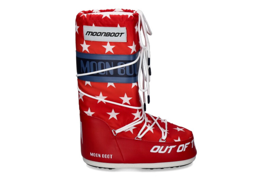 Women scarpa rossa Boots | Moon Boot Snowboot Retrobiker White Stars Print- White/ Red