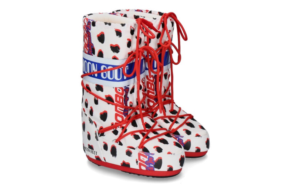 Women scarpa rossa Warm Lining | Moon Boot Snowboot Retrobiker Dalmatian- White/ Red