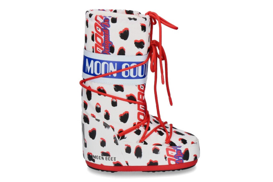 Women scarpa rossa Warm Lining | Moon Boot Snowboot Retrobiker Dalmatian- White/ Red