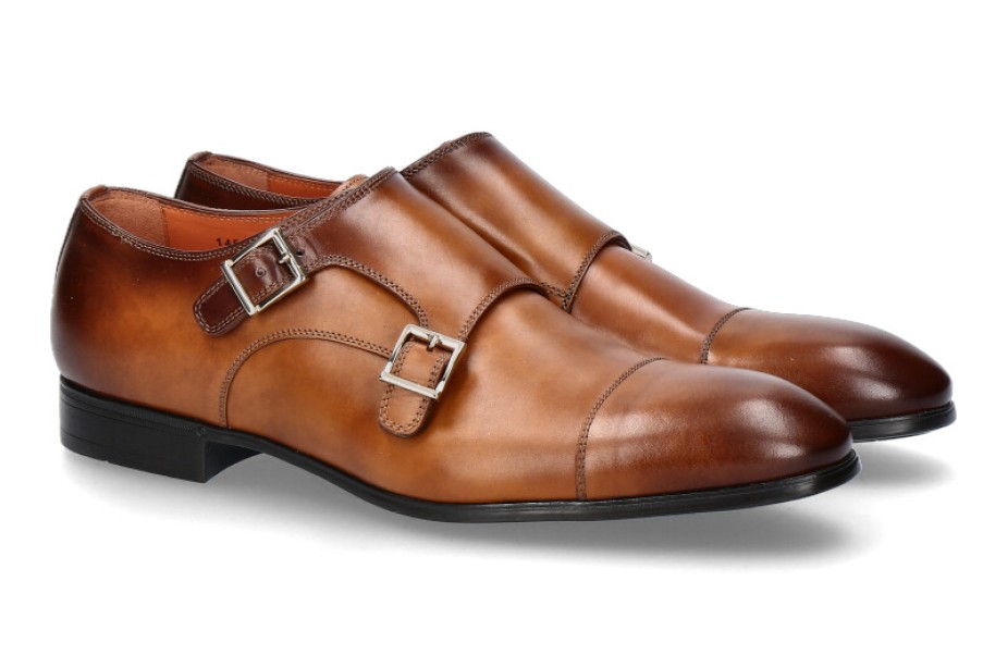 Men scarpa rossa Oxfords | Santoni Monk Leather Antik Cognac