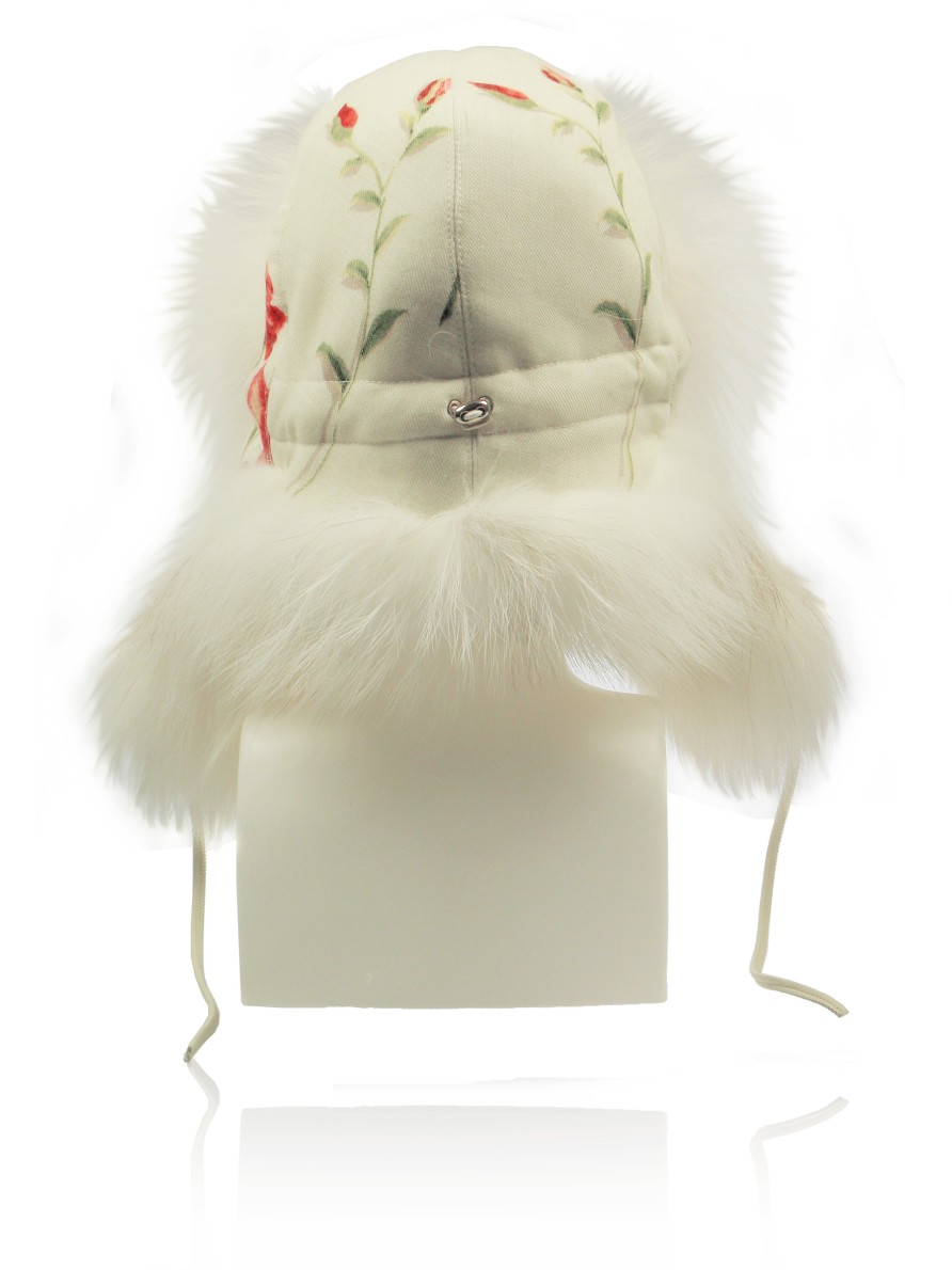 Women scarpa rossa Fur Hats - Aviator Hats | Furland Aviator Cap - Ushanka White Red Roses - Fox Fur