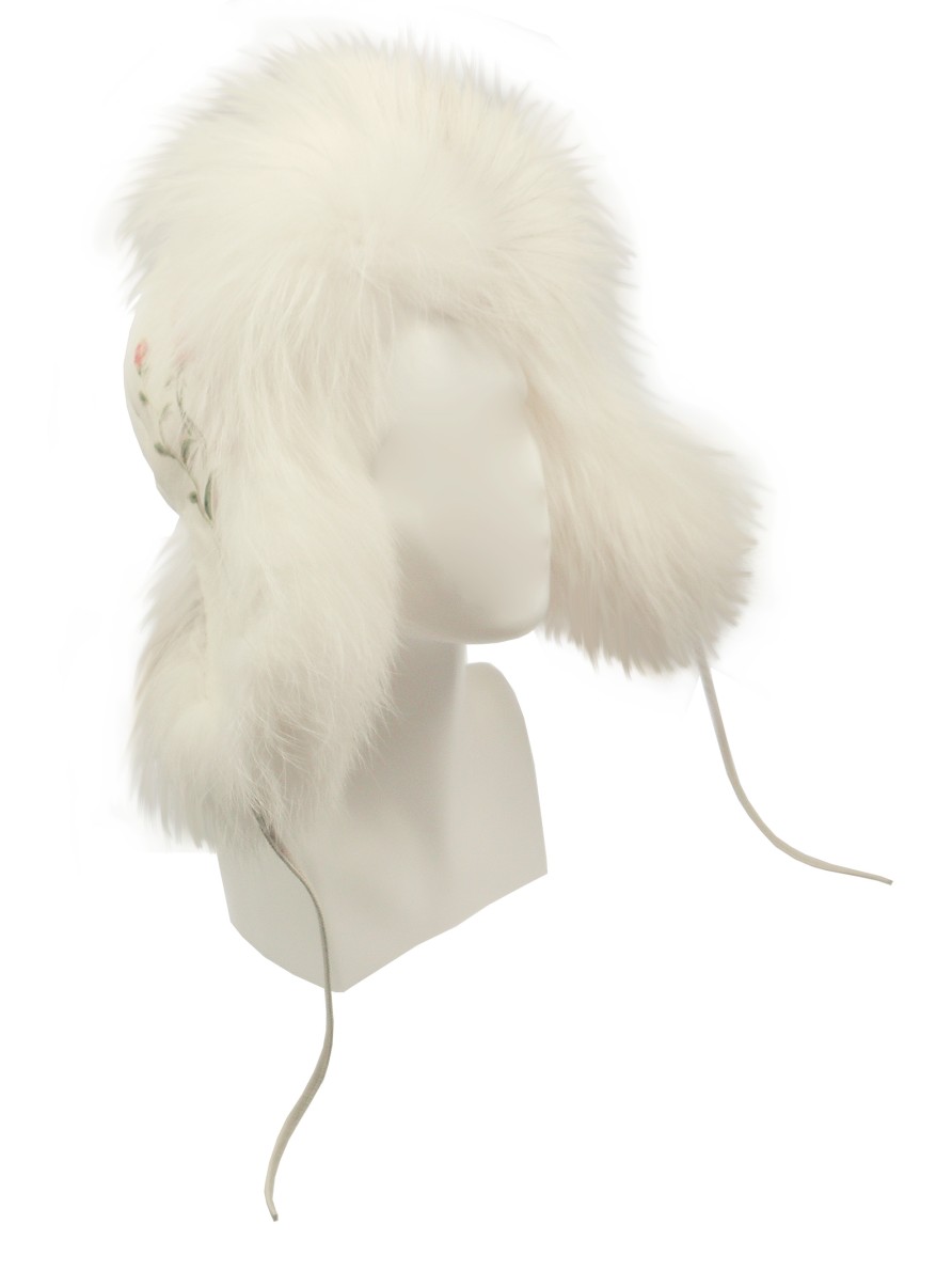 Women scarpa rossa Fur Hats - Aviator Hats | Furland Aviator Cap - Ushanka White Red Roses - Fox Fur