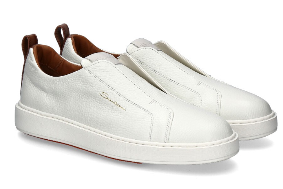 Men scarpa rossa Sneakers | Santoni Slip-On Sneaker Cleanic Nappa- White