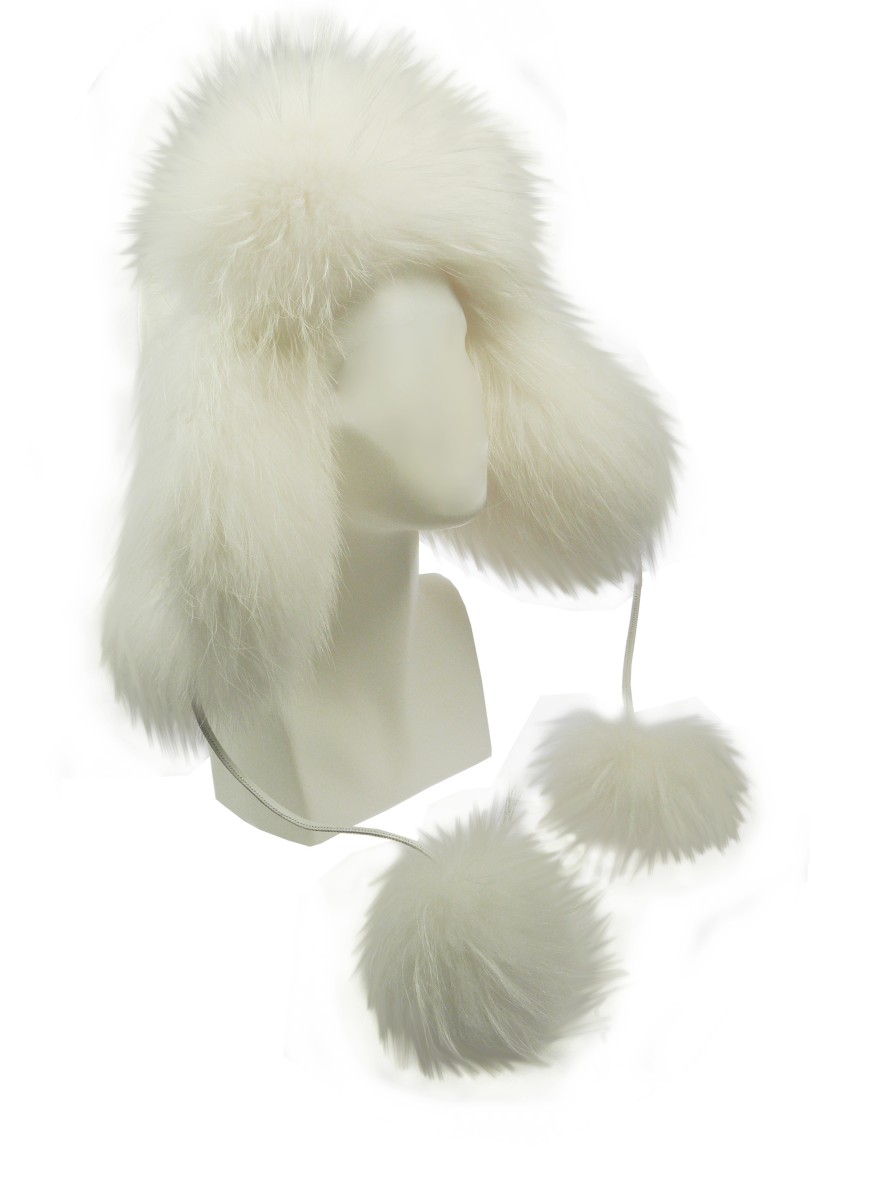 Women scarpa rossa Fur Hats - Aviator Hats | Furland Aviator Cap - Ushanka White Raccoon - With Pom Pom'S