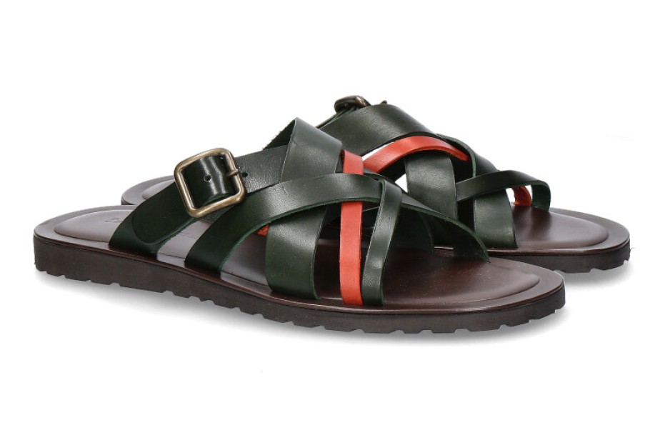 Men scarpa rossa Sandals | Emozioni Mules Leather M7600 Olive Orange