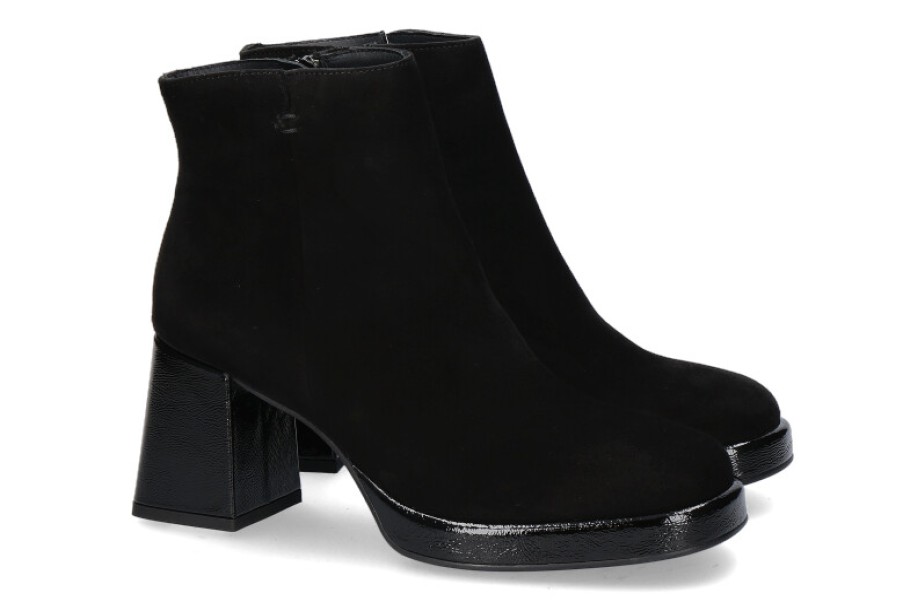 Women scarpa rossa Ankle Boots | Paul Green Stiefelette Samtziege Knautschlack- Schwarz