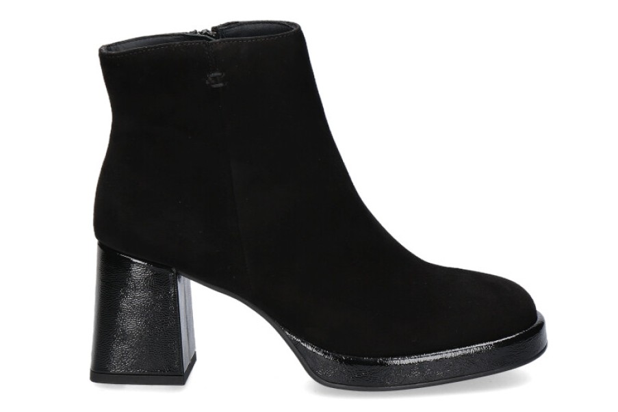 Women scarpa rossa Ankle Boots | Paul Green Stiefelette Samtziege Knautschlack- Schwarz