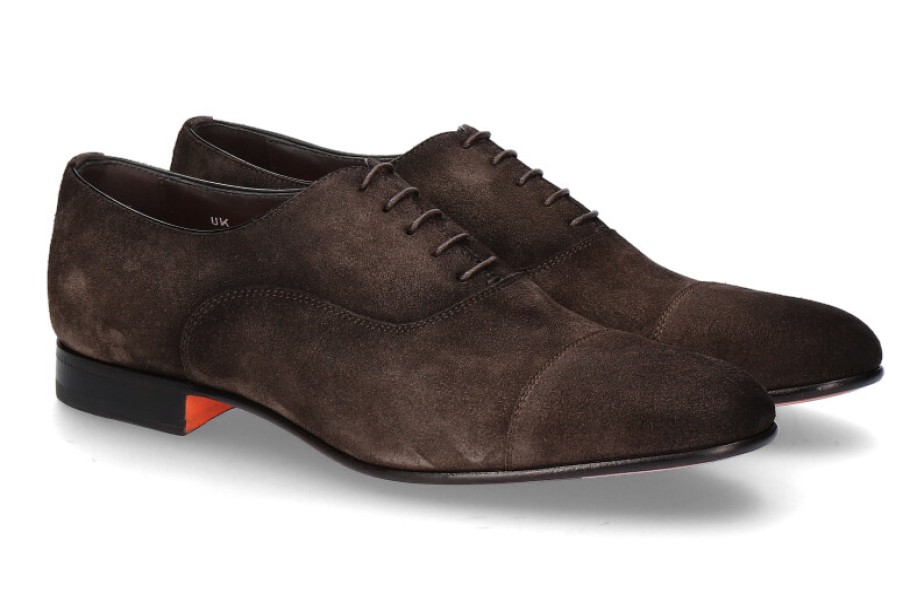 Men scarpa rossa Oxfords | Santoni Oxford Velours- Braun